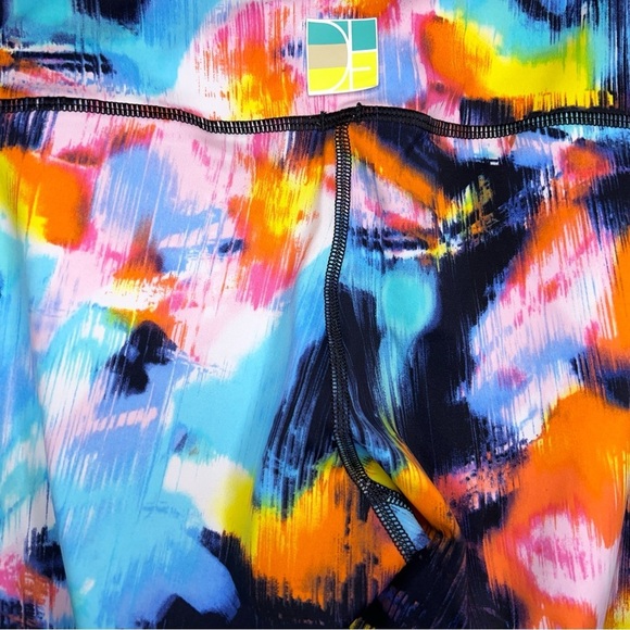 Small Dana Lou Fit Colorful Leggings Athletic Activewear Neon Blue Yellow Active - Picture 9 of 11